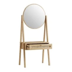 Frances Woven Rattan Standing Dressing Table With Mirror, Natural -Daals FT DRTA 02 NAT WB3