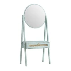 Frances Woven Rattan Standing Dressing Table With Mirror, Mint -Daals FT DRTA 02 SAGE WB2