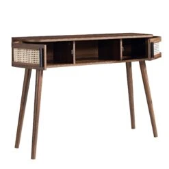 Izzy Curved Rattan 2-Door Table, Walnut -Daals FT DSK 03 WALN WB3