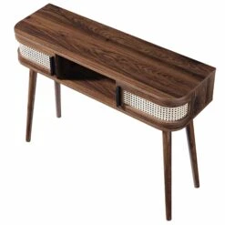 Izzy Curved Rattan 2-Door Table, Walnut -Daals FT DSK 03 WALN WB5