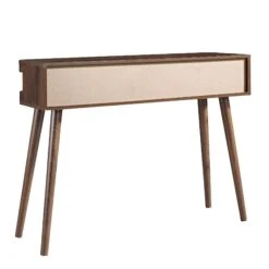 Izzy Curved Rattan 2-Door Table, Walnut -Daals FT DSK 03 WALN WB6