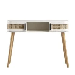 Izzy Curved Rattan 2-Door Table, White -Daals FT DSK 03 WHITE WB1