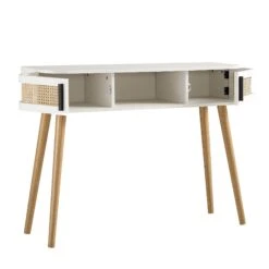 Izzy Curved Rattan 2-Door Table, White -Daals FT DSK 03 WHITE WB3