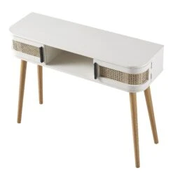 Izzy Curved Rattan 2-Door Table, White -Daals FT DSK 03 WHITE WB5