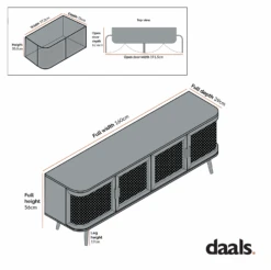 Izzy Curved Rattan 160cm Wide TV Unit, White -Daals FT LGTV 04 CHART 1