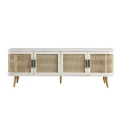 Izzy Curved Rattan 160cm Wide TV Unit, White -Daals FT LGTV 04 WHITE WB1