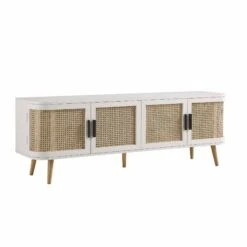 Izzy Curved Rattan 160cm Wide TV Unit, White -Daals FT LGTV 04 WHITE WB2