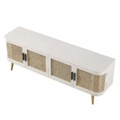 Izzy Curved Rattan 160cm Wide TV Unit, White -Daals FT LGTV 04 WHITE WB4