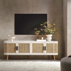 Izzy Curved Rattan 160cm Wide TV Unit, White