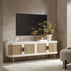 Izzy Curved Rattan 160cm Wide TV Unit, White -Daals FT LGTV 04 WHITE scene1