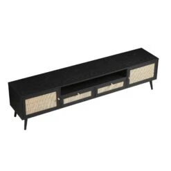 Frances Woven Rattan 200cm Wide TV Unit, Black -Daals FT LGTV 06 BLACK WB4