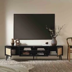 Frances Woven Rattan 200cm Wide TV Unit, Black -Daals FT LGTV 06 BLACK scene2