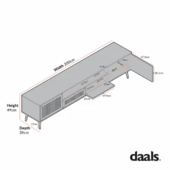 Frances Woven Rattan 200cm Wide TV Unit, Natural -Daals FT LGTV 06 CHART 1