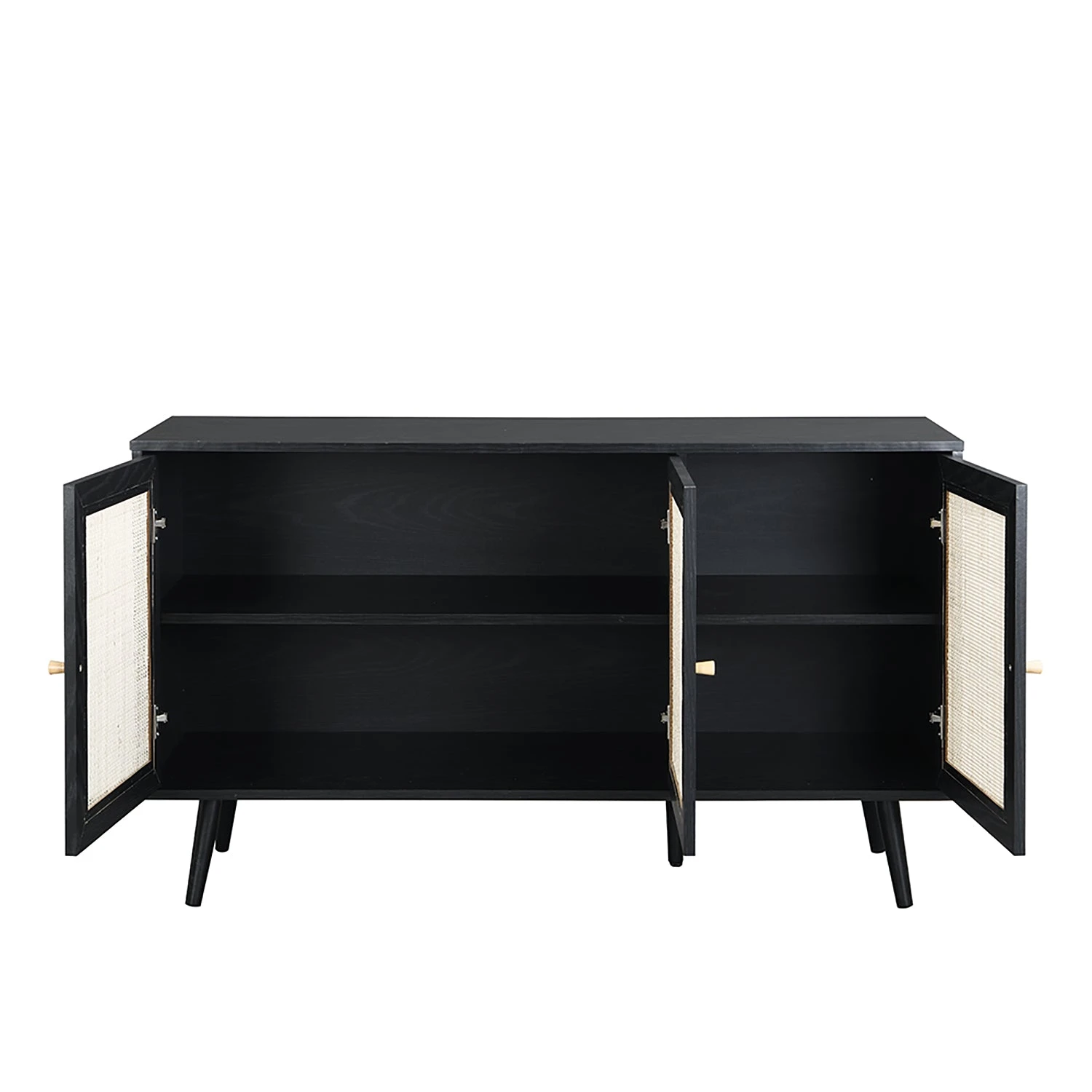 Frances Woven Rattan 3-Door Sideboard, Black 4 Frances Woven Rattan 3-Door Sideboard, Black - Image 4