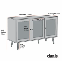 Frances Woven Rattan 3-Door Sideboard, Black 13 Frances Woven Rattan 3-Door Sideboard, Black -Daals FT SB 001 CHART 3