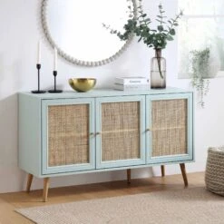 Frances Woven Rattan 3-Door Sideboard, Mint
