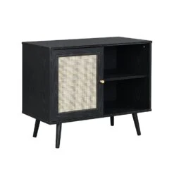 Frances Woven Rattan 1-Door Cabinet In Black -Daals FT SB 002 BLACK WB1