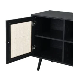 Frances Woven Rattan 1-Door Cabinet In Black -Daals FT SB 002 BLACK detail3