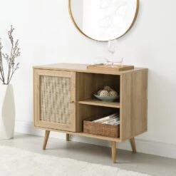 Frances Woven Rattan 1-Door Cabinet In Natural