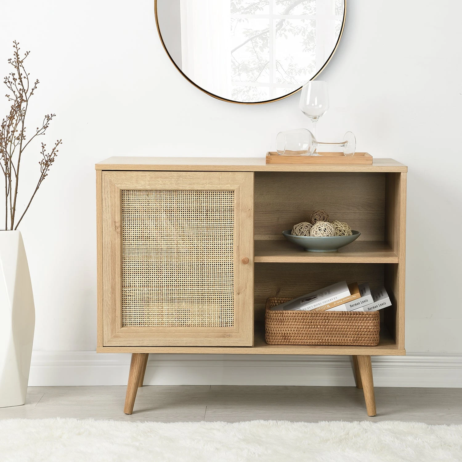 Frances Woven Rattan 1-Door Cabinet In Natural 2 Frances Woven Rattan 1-Door Cabinet In Natural - Image 2