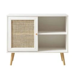 Frances Woven Rattan 1-Door Cabinet In White -Daals FT SB 002 WHITE WB1