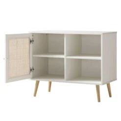 Frances Woven Rattan 1-Door Cabinet In White -Daals FT SB 002 WHITE WB3