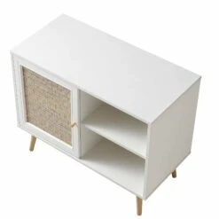 Frances Woven Rattan 1-Door Cabinet In White -Daals FT SB 002 WHITE WB4