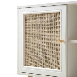 Frances Woven Rattan 1-Door Cabinet In White -Daals FT SB 002 WHITE detail1