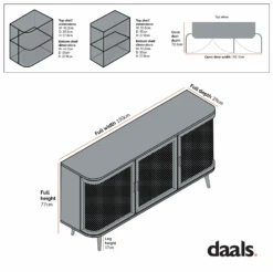Izzy Curved Rattan Large 3-Door Sideboard, Natural -Daals FT SB 03 CHART 2