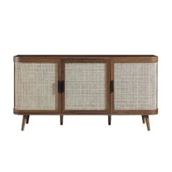 Izzy Curved Rattan Large 3-Door Sideboard, Walnut -Daals FT SB 03 WALN WB1