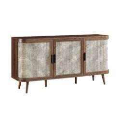 Izzy Curved Rattan Large 3-Door Sideboard, Walnut -Daals FT SB 03 WALN WB2