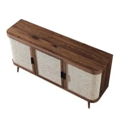 Izzy Curved Rattan Large 3-Door Sideboard, Walnut -Daals FT SB 03 WALN WB4