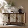 Izzy Curved Rattan Large 3-Door Sideboard, Walnut