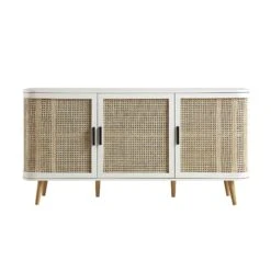 Izzy Curved Rattan Large 3-Door Sideboard, White -Daals FT SB 03 WHITE WB1