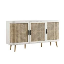 Izzy Curved Rattan Large 3-Door Sideboard, White -Daals FT SB 03 WHITE WB2