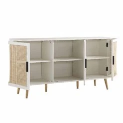 Izzy Curved Rattan Large 3-Door Sideboard, White -Daals FT SB 03 WHITE WB3