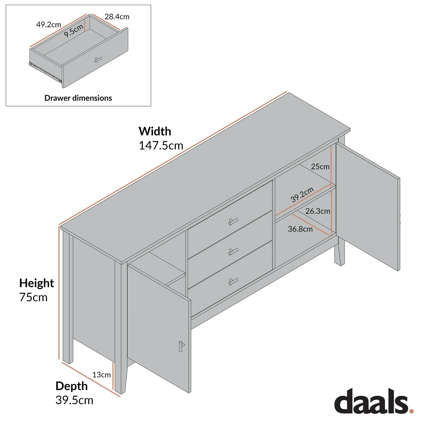 Oakham Wide Sideboard With Drawers, Wild Cherry 10 Oakham Wide Sideboard With Drawers, Wild Cherry - Image 10