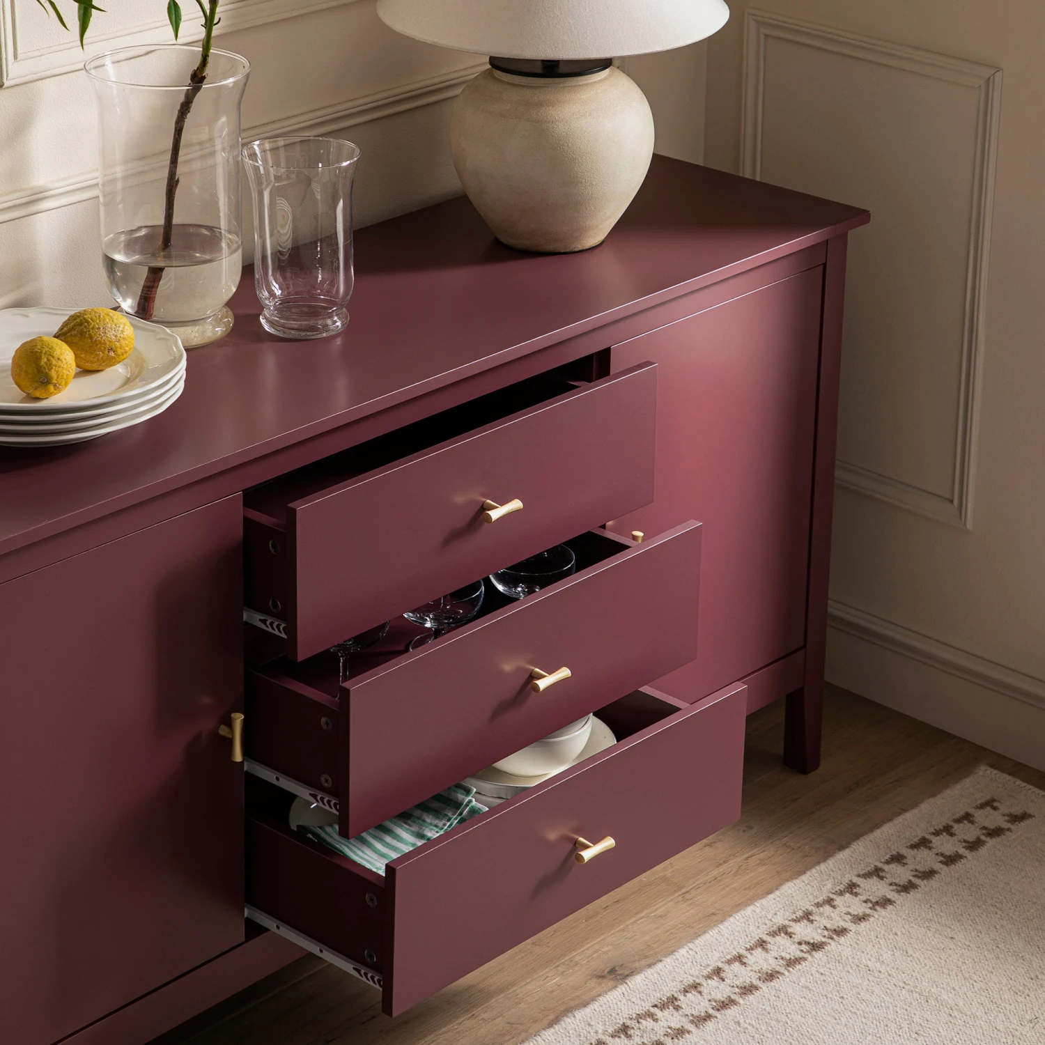 Oakham Wide Sideboard With Drawers, Wild Cherry 6 Oakham Wide Sideboard With Drawers, Wild Cherry - Image 6