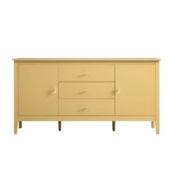 Oakham Wide Sideboard With Drawers, Rattan Yellow