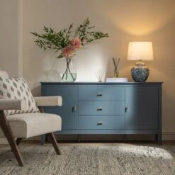 Oakham Wide Sideboard With Drawers, Stormy Blue