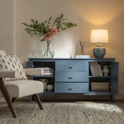 Oakham Wide Sideboard With Drawers, Stormy Blue -Daals FT SB 04 STORM scene2