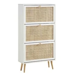 Frances Rattan 3 Tier Shoe Storage Cabinet, White -Daals FT SHC 01 WHITE WB1