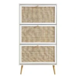 Frances Rattan 3 Tier Shoe Storage Cabinet, White -Daals FT SHC 01 WHITE WB2