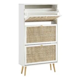 Frances Rattan 3 Tier Shoe Storage Cabinet, White -Daals FT SHC 01 WHITE WB3