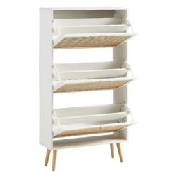 Frances Rattan 3 Tier Shoe Storage Cabinet, White -Daals FT SHC 01 WHITE WB4