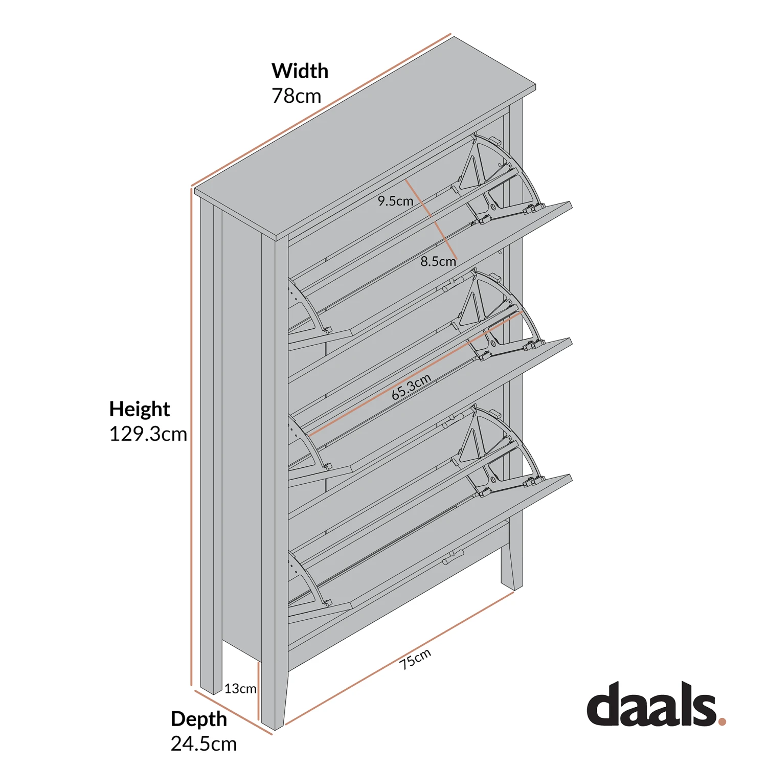 Oakham 3-Tier Shoe Cabinet, Deep Greige 3 Oakham 3-Tier Shoe Cabinet, Deep Greige - Image 3
