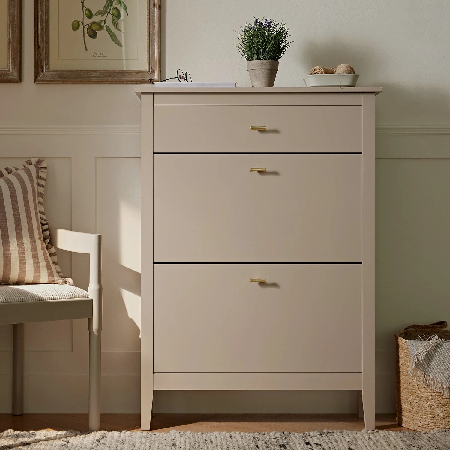 Oakham 2-Tier Shoe Cabinet With Top Drawer, Deep Greige 2 Oakham 2-Tier Shoe Cabinet With Top Drawer, Deep Greige - Image 2