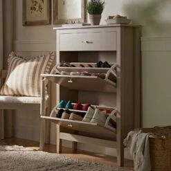 Oakham 2-Tier Shoe Cabinet With Top Drawer, Deep Greige 18 Oakham 2-Tier Shoe Cabinet With Top Drawer, Deep Greige -Daals FT SHC 04 BEIGE scene2