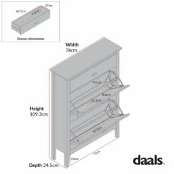 Oakham 2-Tier Shoe Cabinet With Top Drawer, Wild Cherry -Daals FT SHC 04 CHART 1