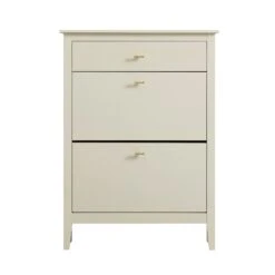 Oakham 2-Tier Shoe Cabinet With Top Drawer, Shaded White -Daals FT SHC 04 WHITE WB1